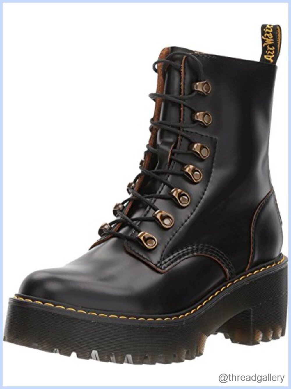 Leather Mid-Calf Heeled Bootie Block Heel Combat Boot